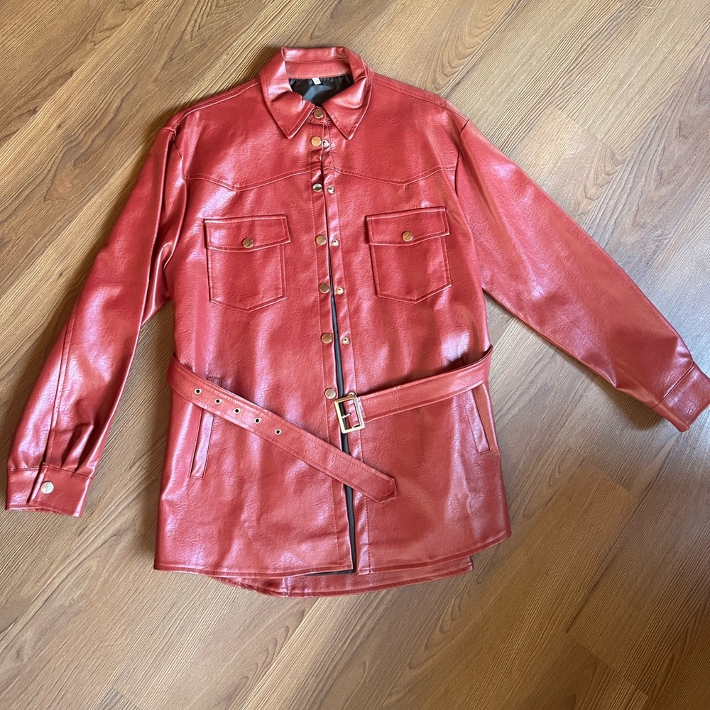 Red Faux Leather Women's Jacket